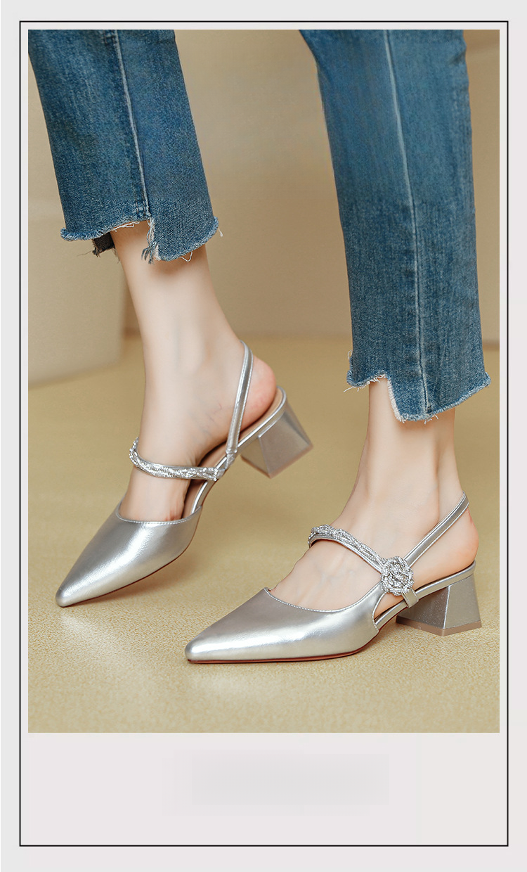 Sandali 2025 Nuove scarpe estive francesi Mary Jane argento con tacco spesso e punta a punta con tacco alto_voghion.com